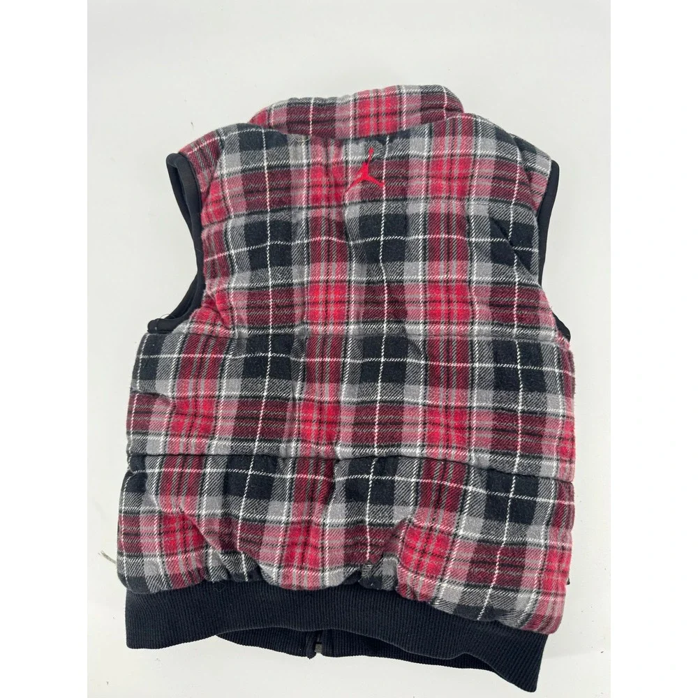 Kids Jordan Plaid Puffer Vest Red Black Gray 24M‎